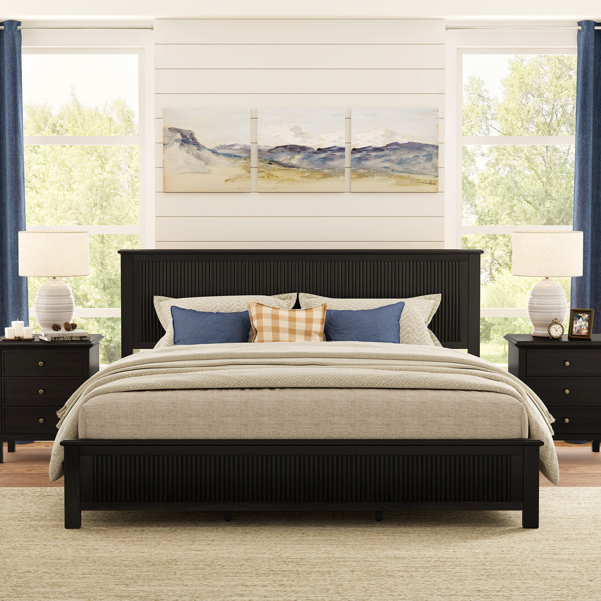 Furnishiaa Elegant Solid Wood Platform Bed with Reeded Headboard