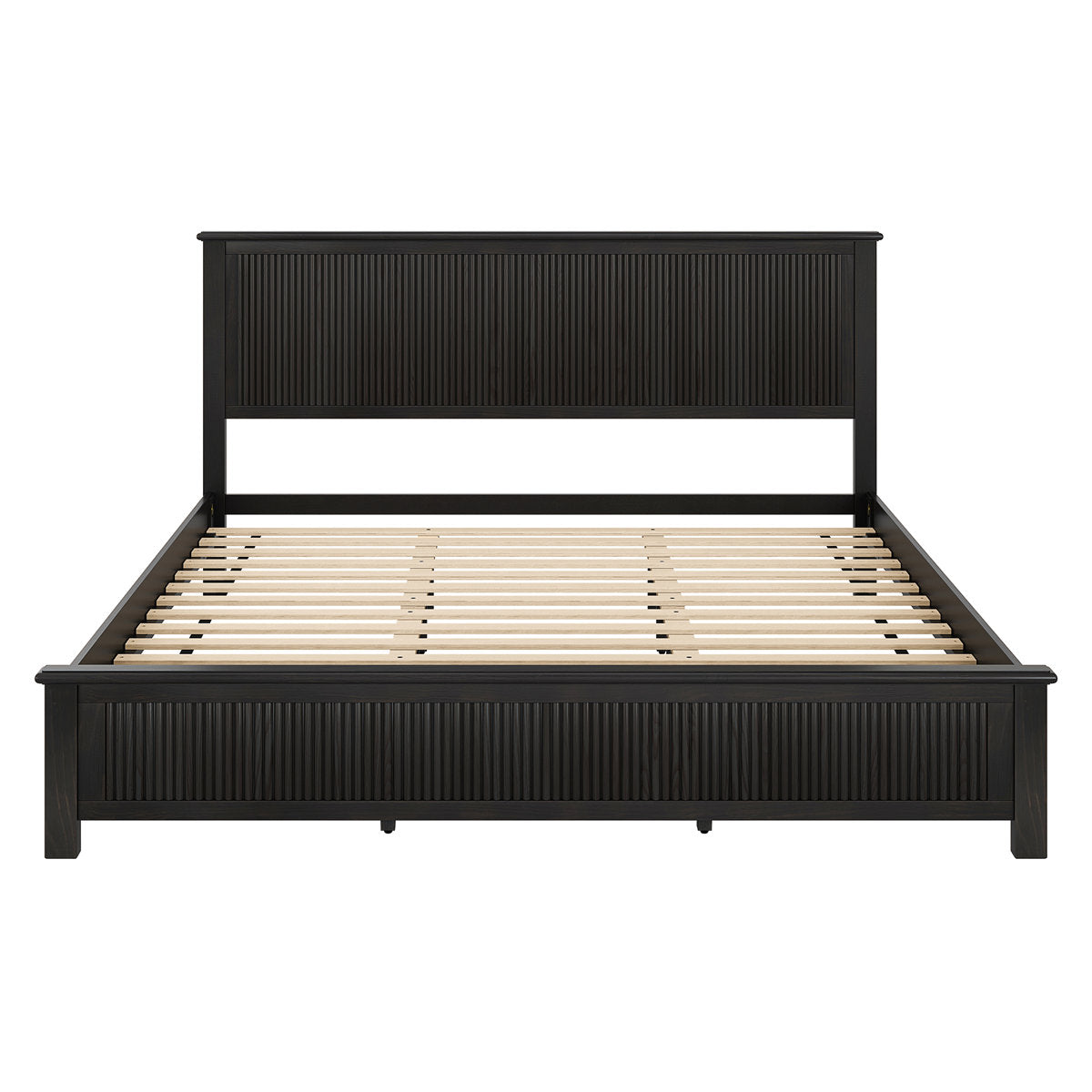 Furnishiaa Elegant Solid Wood Platform Bed with Reeded Headboard