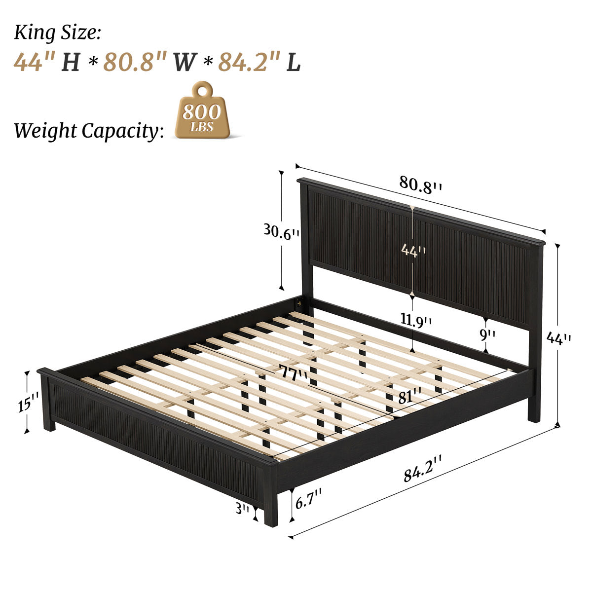 Furnishiaa Elegant Solid Wood Platform Bed with Reeded Headboard