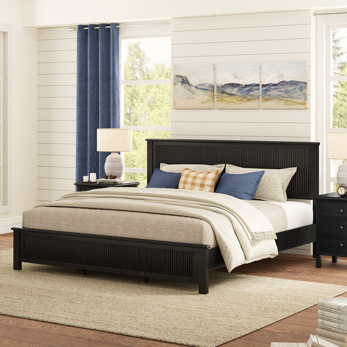 Furnishiaa Elegant Solid Wood Platform Bed with Reeded Headboard