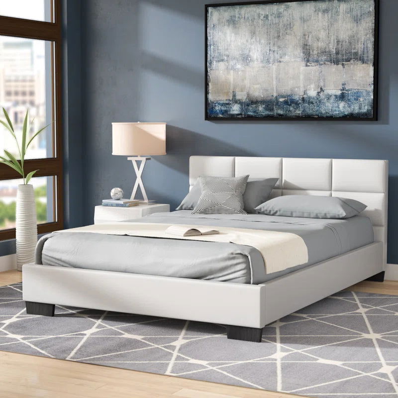 NightCraft Modern Minimal Upholstered Bed (Light Gray) - Furnishiaa -  - 