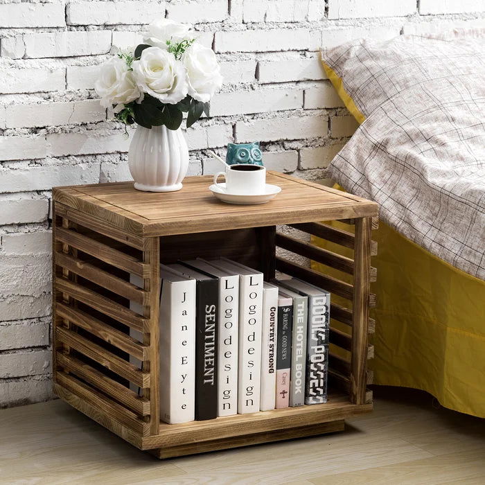 NightCraft Wooden Box Bedside Table Furnishiaa