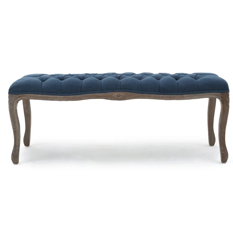 Elegant Upholstered Bench with Button Tufting and Carved Legs