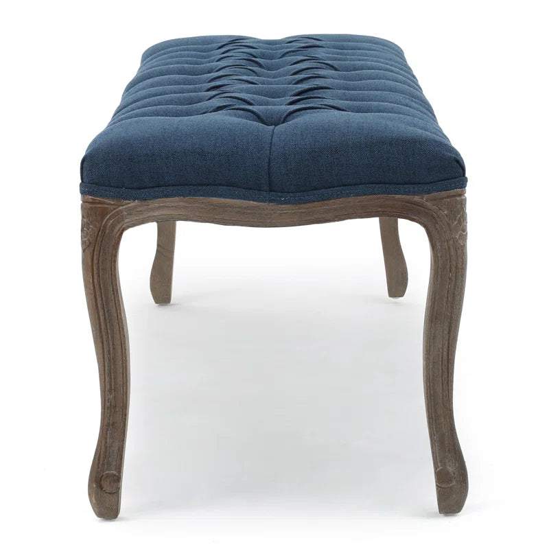 Elegant Upholstered Bench with Button Tufting and Carved Legs