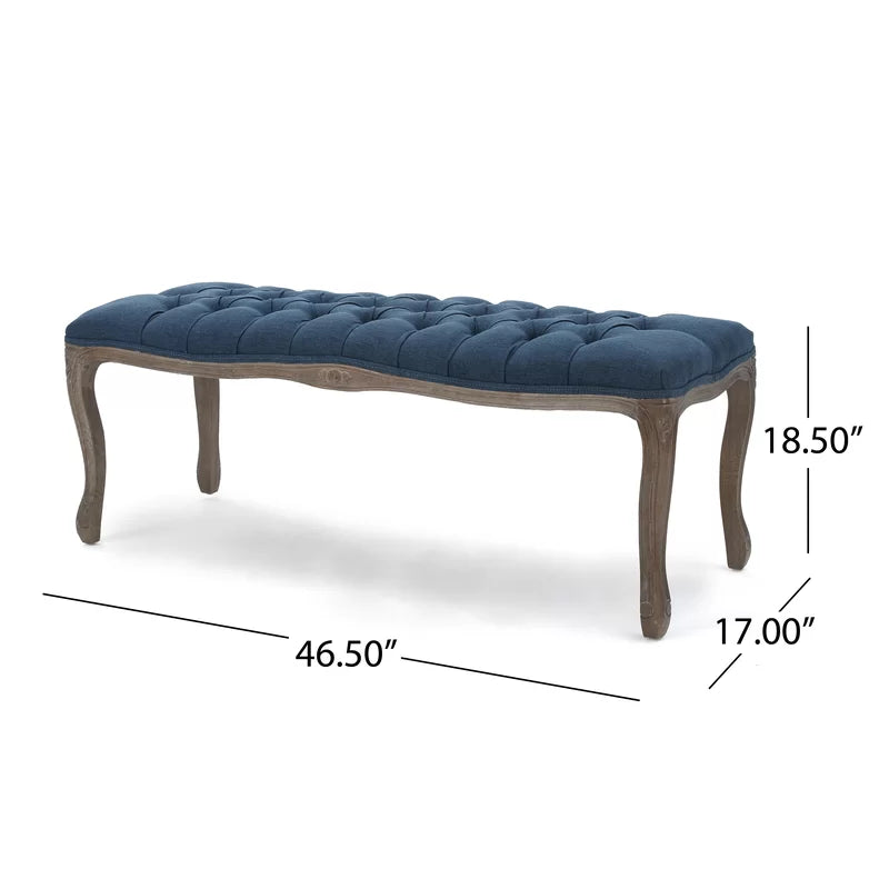 Elegant Upholstered Bench with Button Tufting and Carved Legs