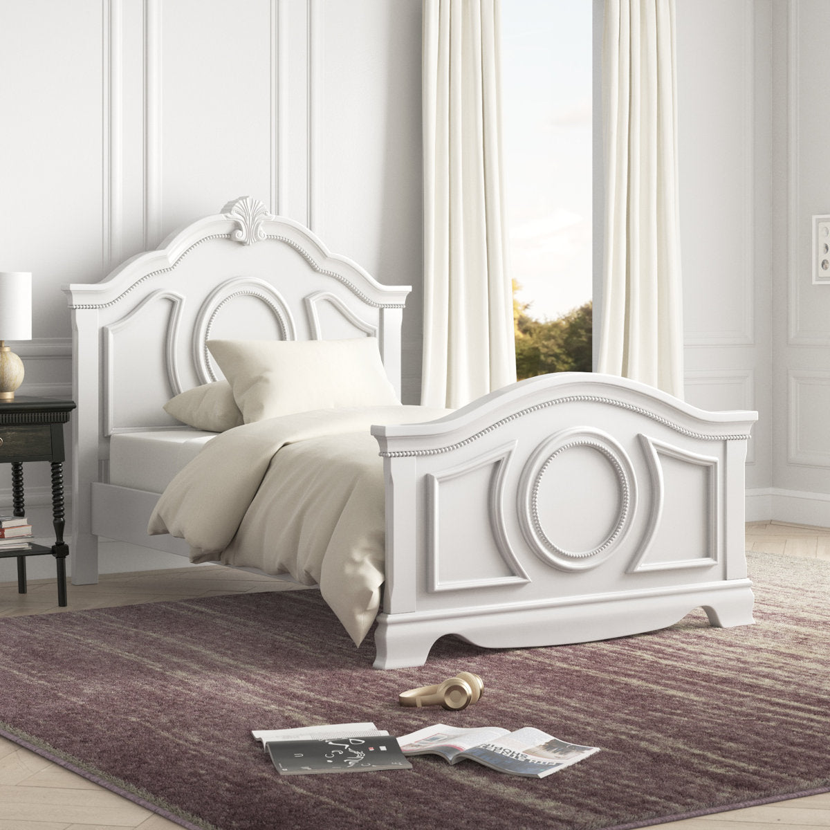 Furnishiaa Princess Style Bed with Arched Headboard & Shell Design