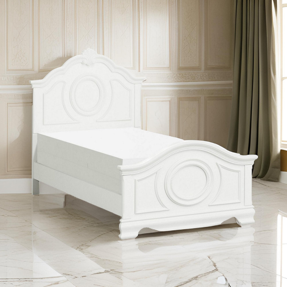 Furnishiaa Princess Style Bed with Arched Headboard & Shell Design