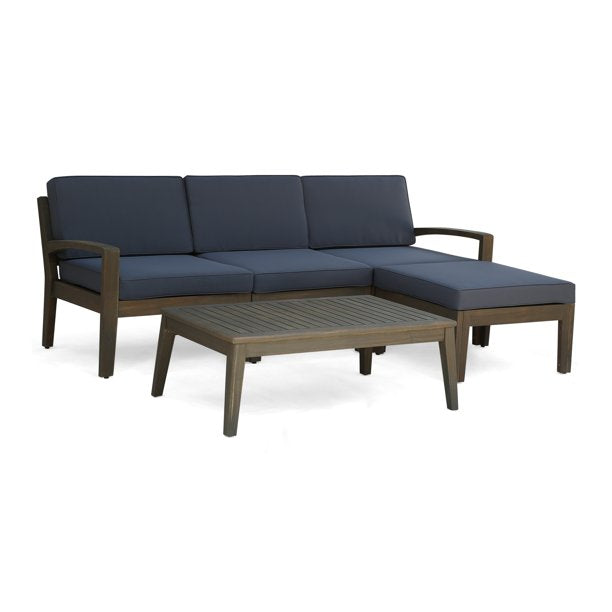 Outdoor 5-Piece 3-Seater Solid Sheesham Wood Sectional Sofa Set, Gray - Furnishiaa -  - 