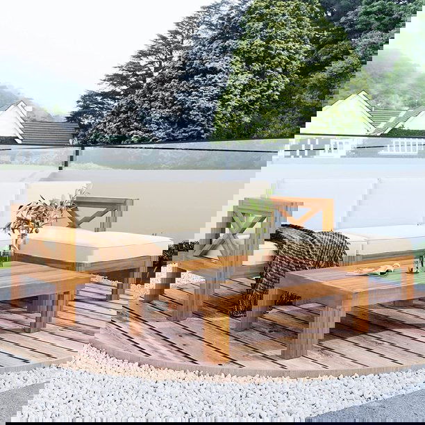 Outdoor Backyard Solid Sheesham Wood 5-Piece Sectional Sofa Seating Group Set - Furnishiaa -  - 