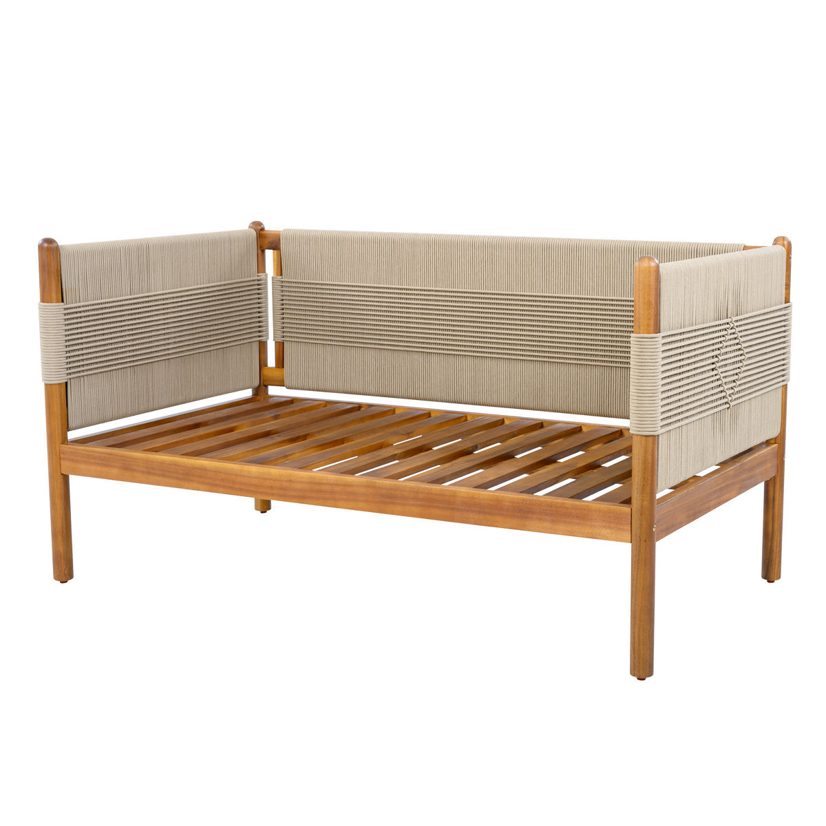 Furnishiaa Contemporary Acacia Wood Outdoor Loveseat with Cushioned Seating