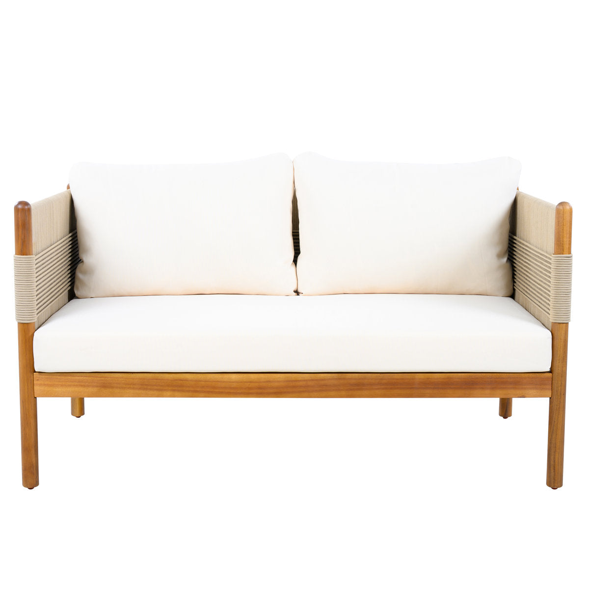 Furnishiaa Contemporary Acacia Wood Outdoor Loveseat with Cushioned Seating