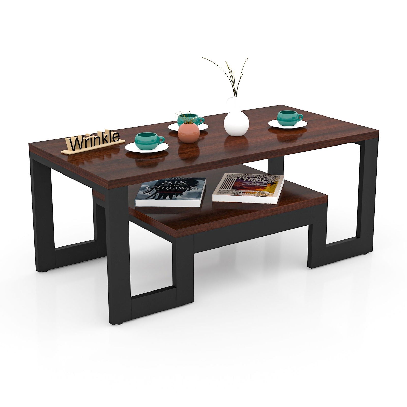 Rectangl Shaped Coffee Table Made With Solid Sheesham Wood and Iron Metal - Furnishiaa -  - 