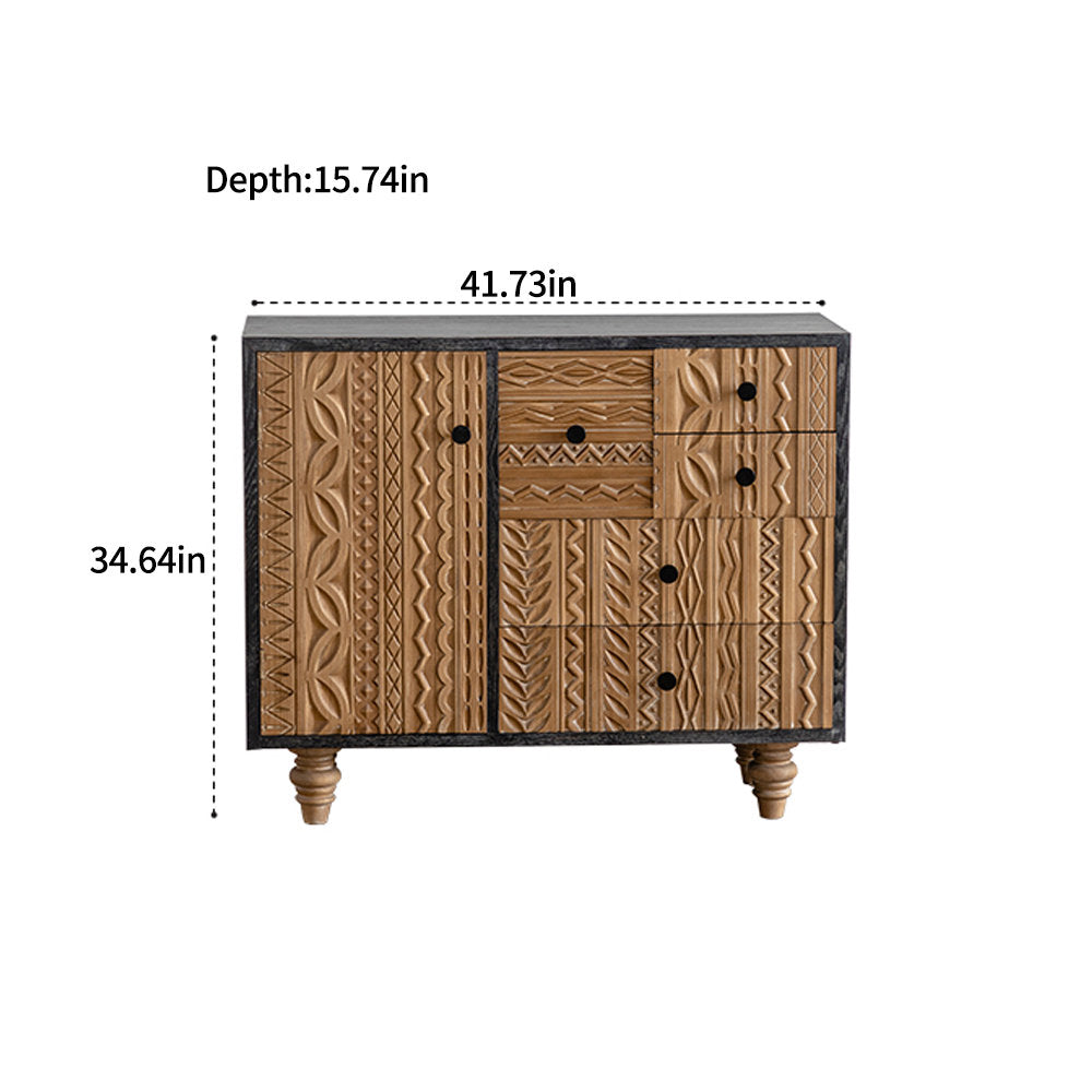 Furnishiaa Retro Simple Carved Wood Storage Accent Cabinet