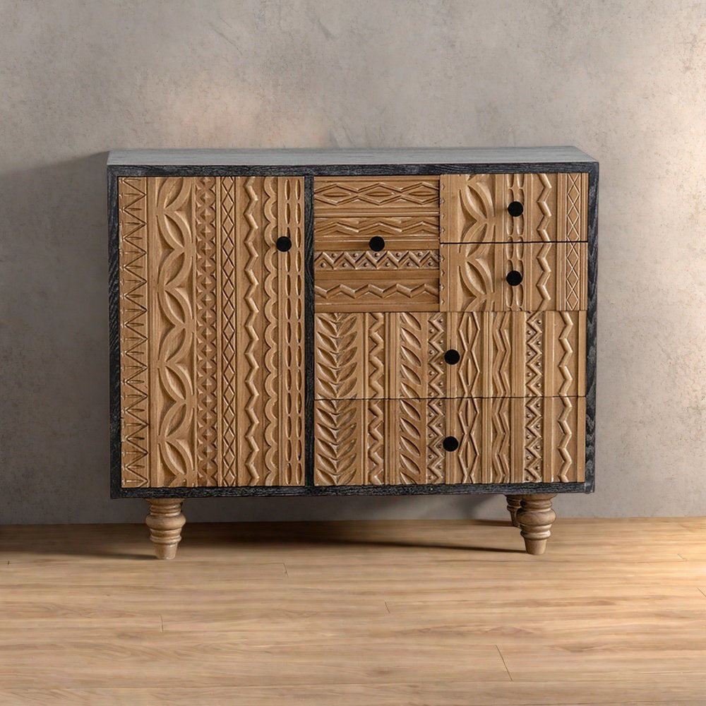 Furnishiaa Retro Simple Carved Wood Storage Accent Cabinet
