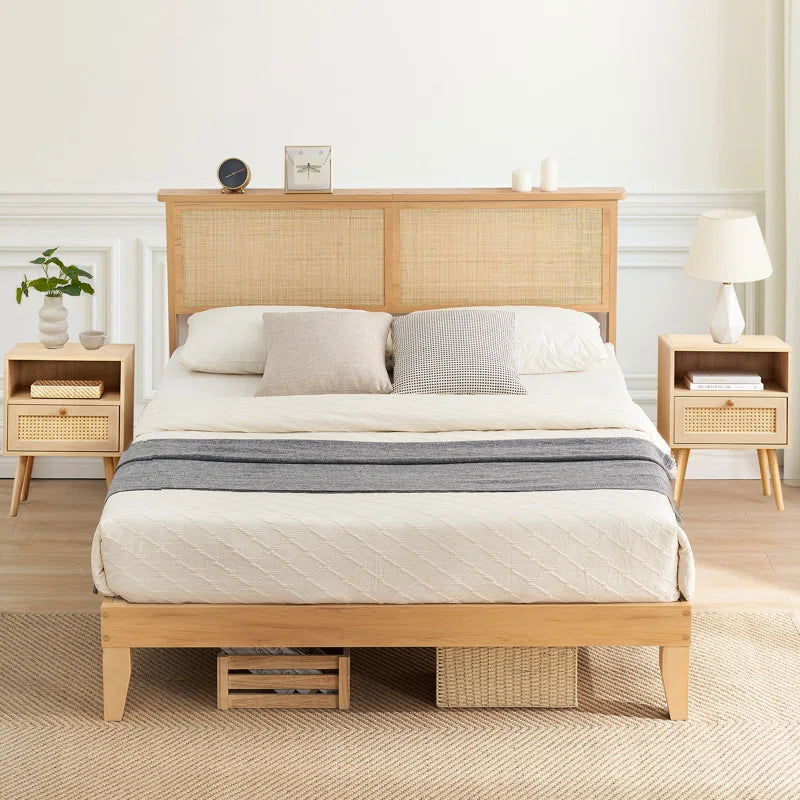 Rich Solid Wood Natural Cane Without Storage Bed - Furnishiaa -  - 