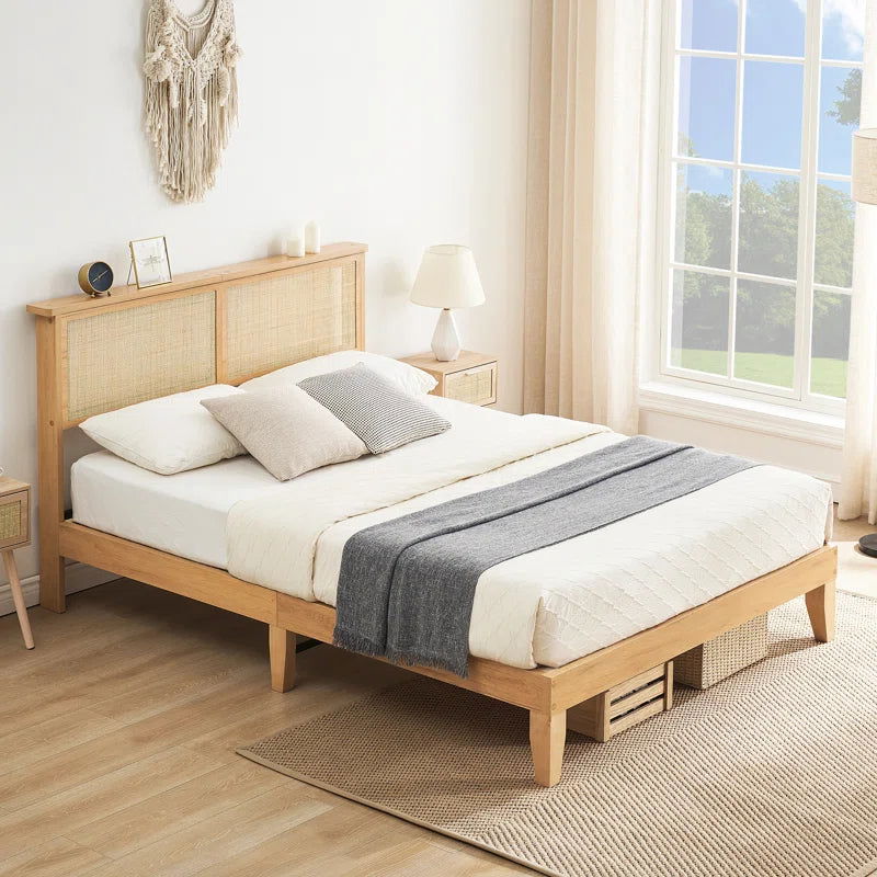 Rich Solid Wood Natural Cane Without Storage Bed - Furnishiaa -  - 
