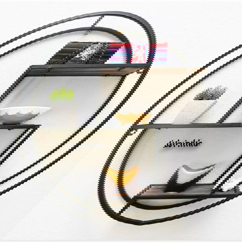 Round Iron And Solid Sheesham Wood Hanging Floating Shelf - Furnishiaa -  - 