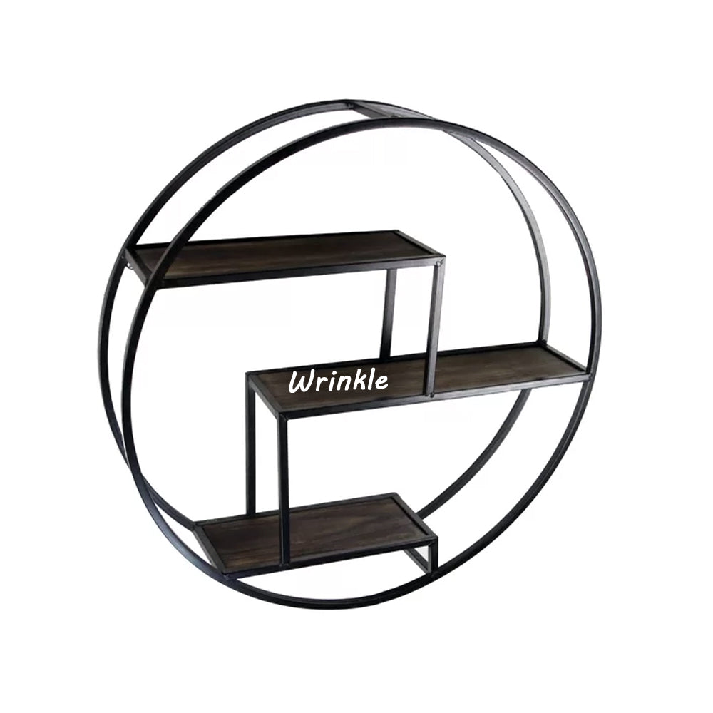 Round Iron And Solid Sheesham Wood Hanging Floating Shelf - Furnishiaa -  - 