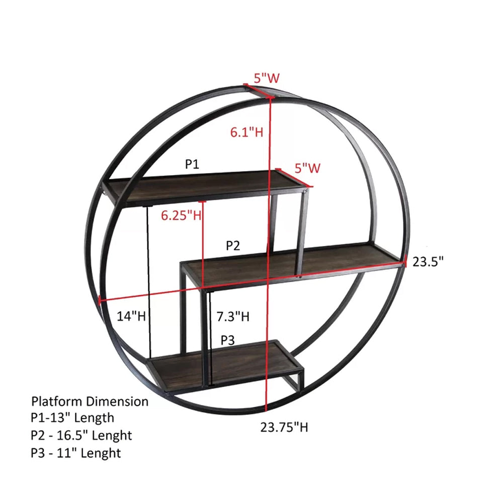 Round Iron And Solid Sheesham Wood Hanging Floating Shelf - Furnishiaa -  - 