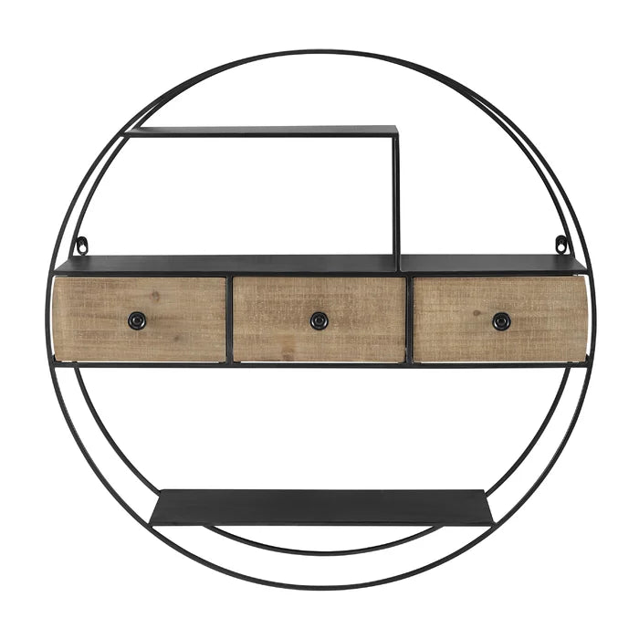 Round Metal And Solid Sheesham Wood 3 Piece Accent Shelf - Furnishiaa -  - 