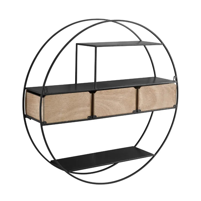 Round Metal And Solid Sheesham Wood 3 Piece Accent Shelf - Furnishiaa -  - 