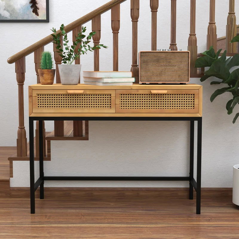 Rustic Natural Cane Console Table For Home - Furnishiaa -  - 
