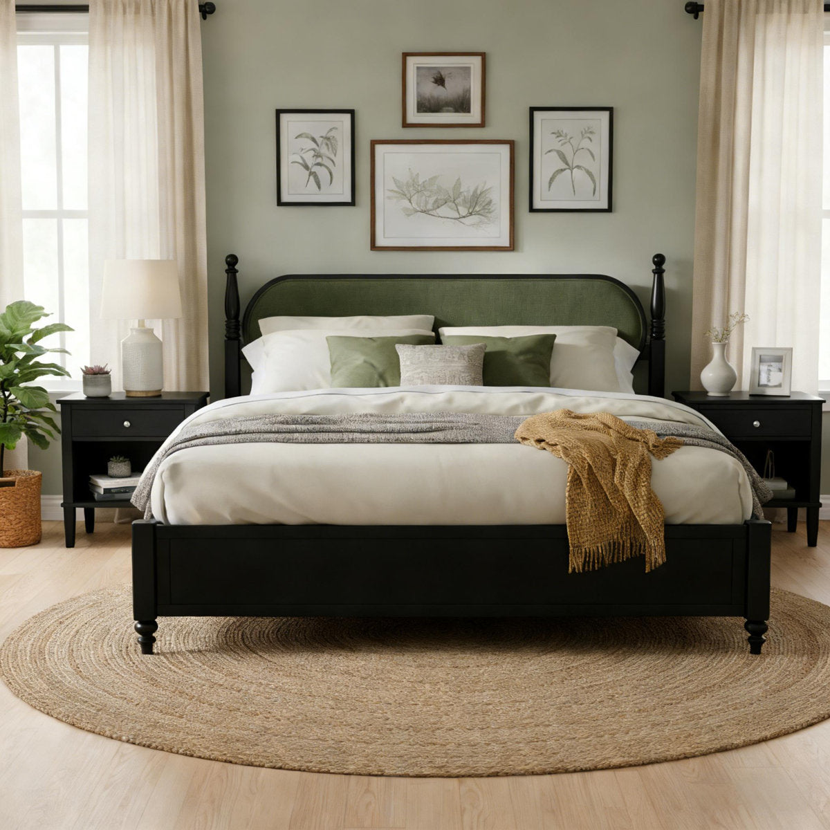 Furnishiaa Elegant Solid Wood Platform Bed with Upholstered Headboard