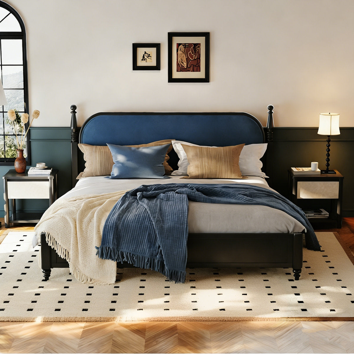 Furnishiaa Elegant Solid Wood Platform Bed with Upholstered Headboard