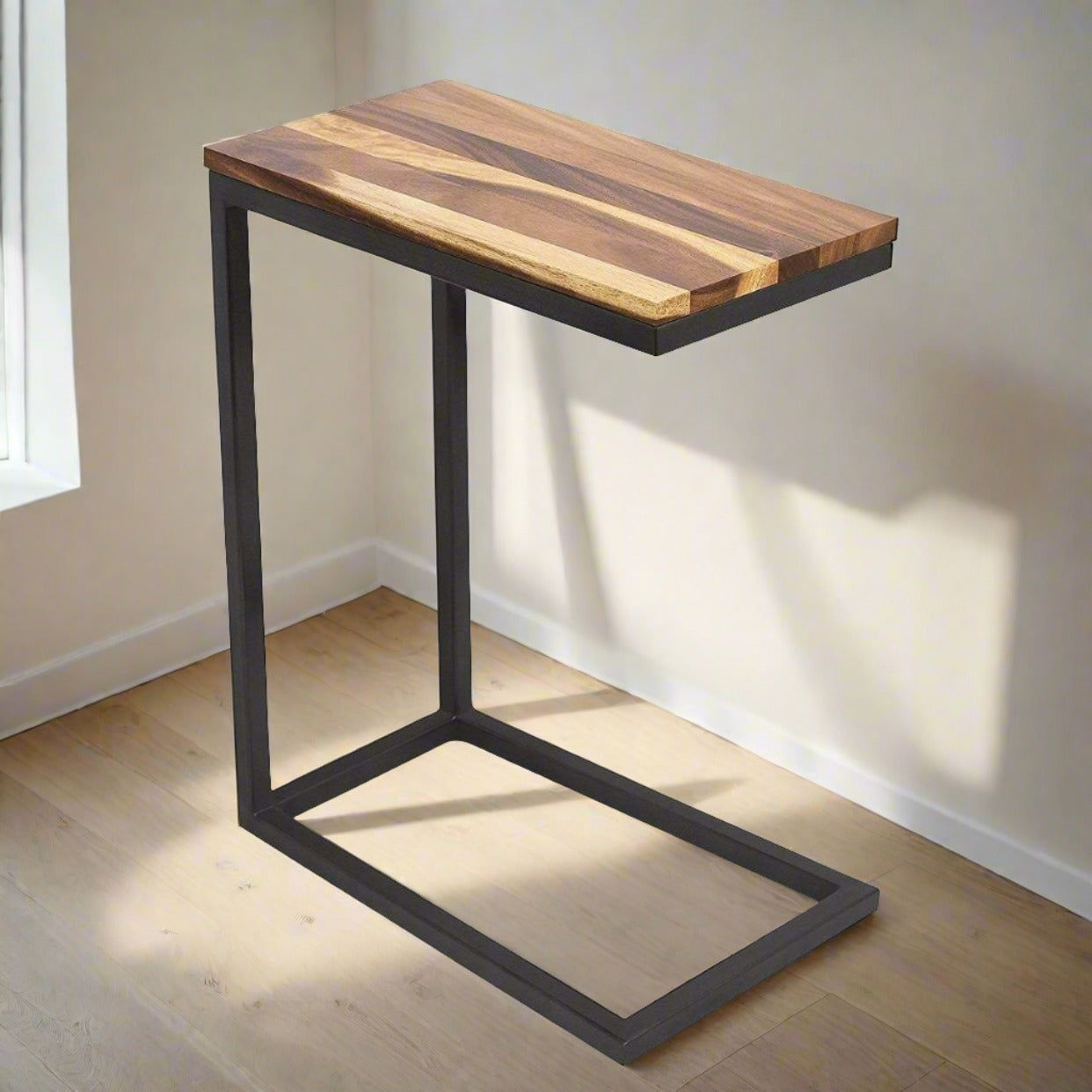 Sheesham Wood & Iron Bedside End Table For Home - Furnishiaa -  - 