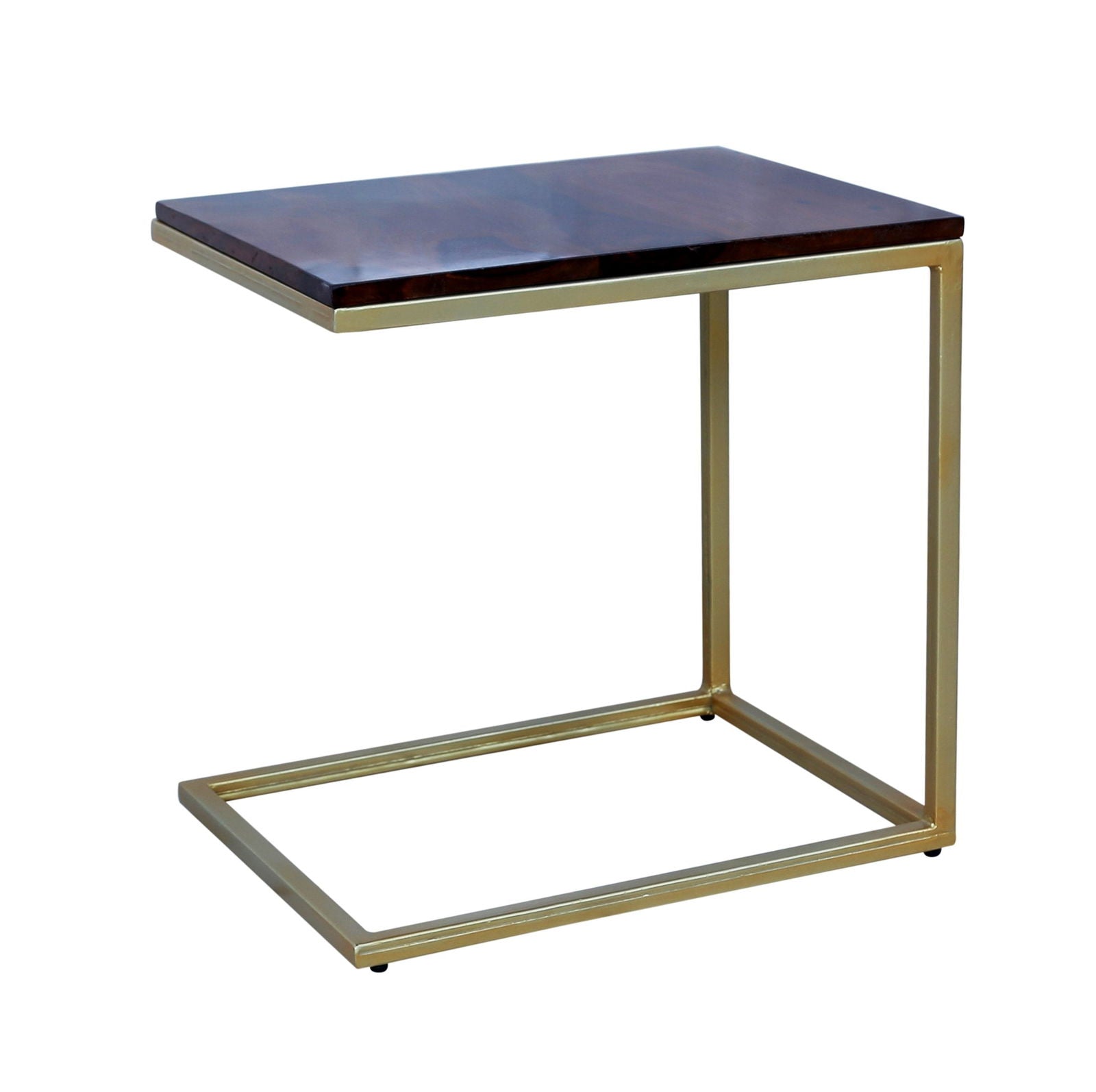 Sheesham Wood & Iron C Shape Bedside End Tables Night Stand Side Stool for Bedroom Living Room Home (Gold and Natural Finish) - Furnishiaa -  - 