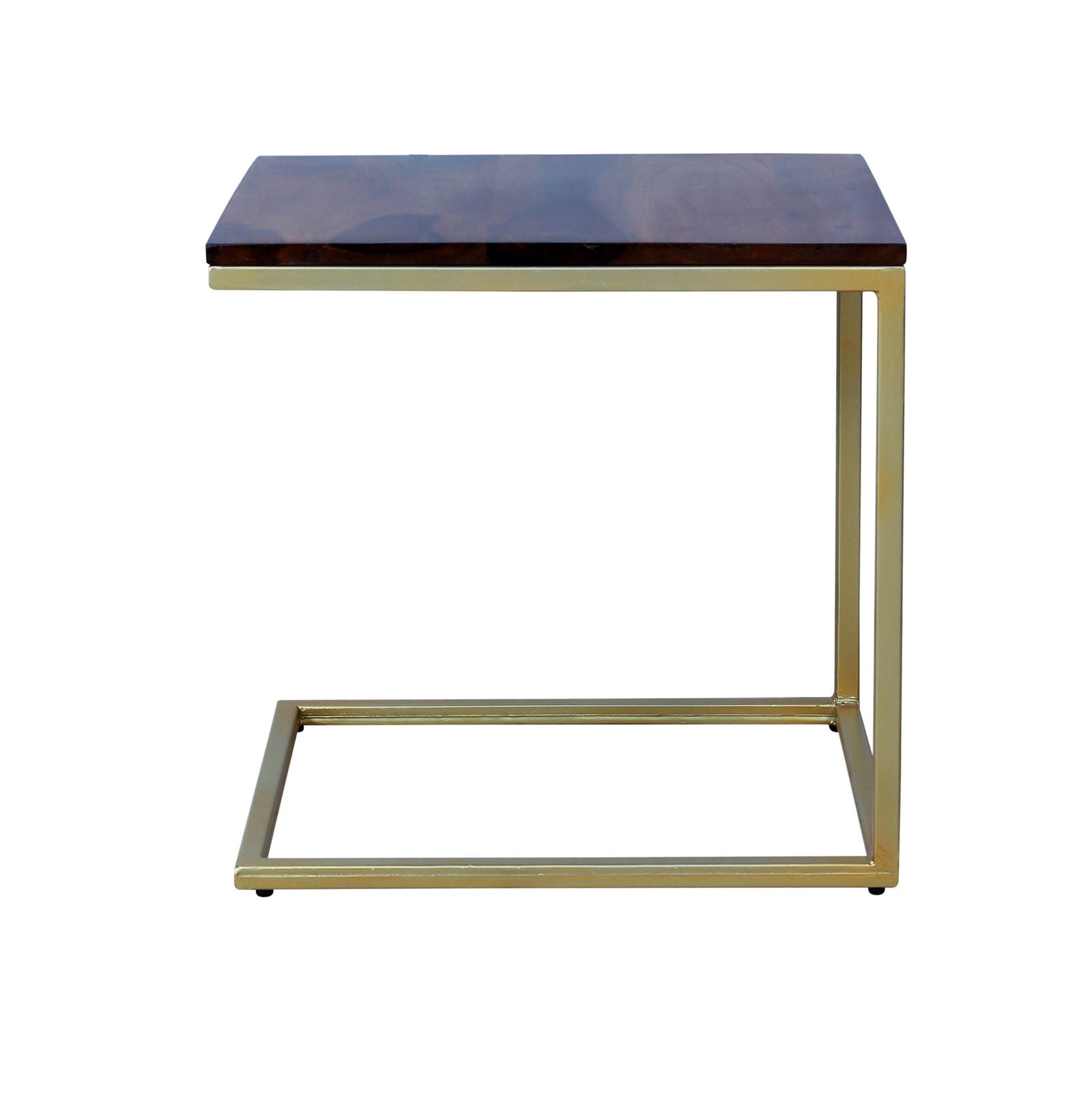 Sheesham Wood & Iron C Shape Bedside End Tables Night Stand Side Stool for Bedroom Living Room Home (Gold and Natural Finish) - Furnishiaa -  - 