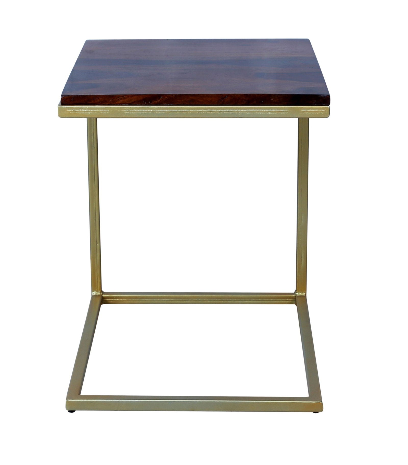 Sheesham Wood & Iron C Shape Bedside End Tables Night Stand Side Stool for Bedroom Living Room Home (Gold and Natural Finish) - Furnishiaa -  - 