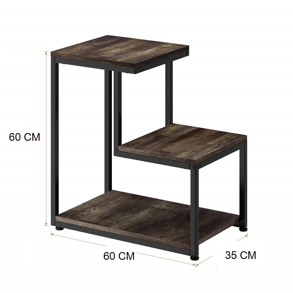 Sheesham Wood & Iron Ladder Shape Bedside End Tables Night Stand Side Stool for Bedroom Living Room Home (Black and Walnut Finish) - Furnishiaa -  - 