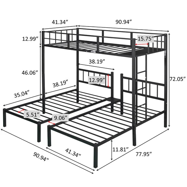 Siblings Convertible 3 in 1 Iron Bunk Bed - Furnishiaa -  - 