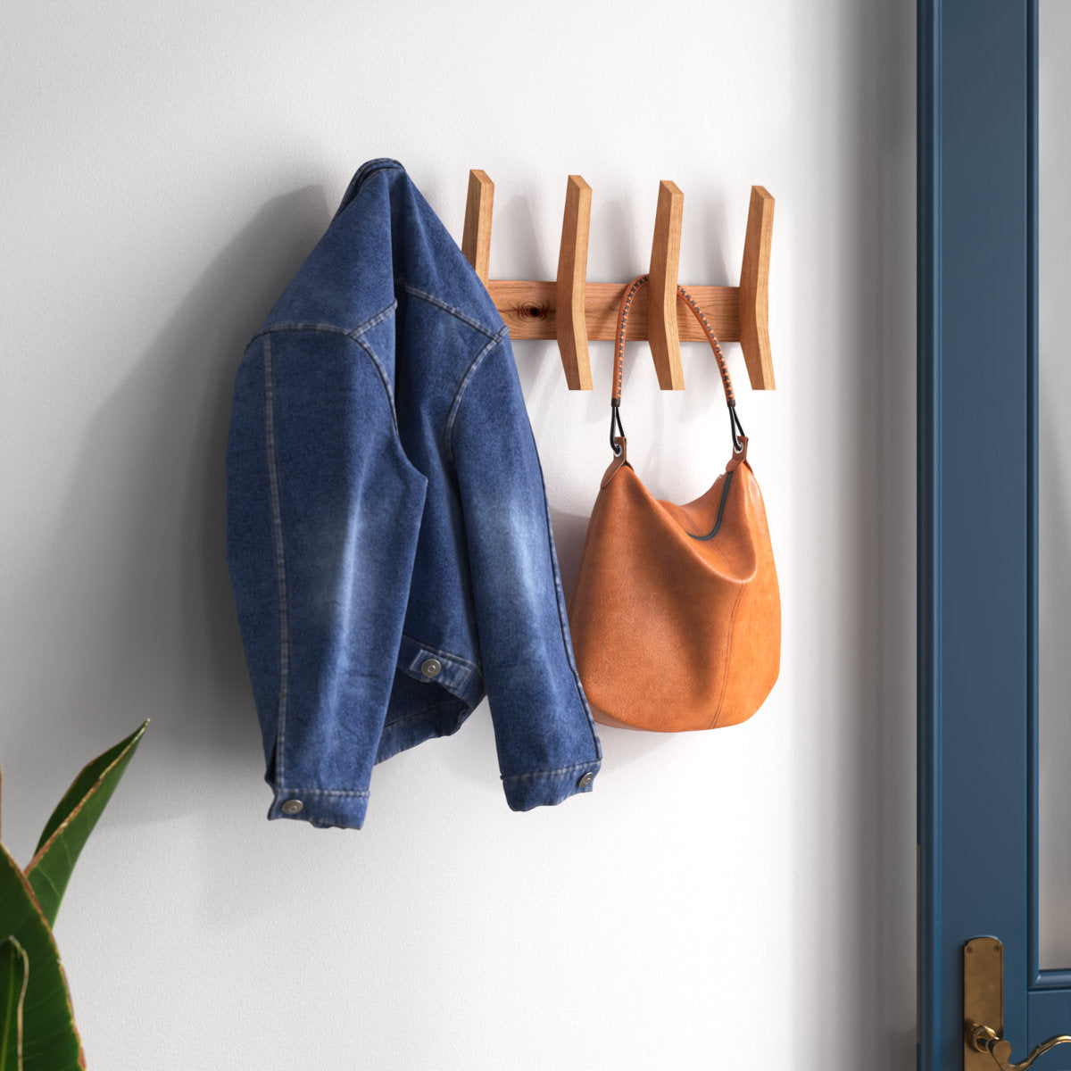 Furnishiaa Solid Wood Coat Rack with 5 Wooden Hooks