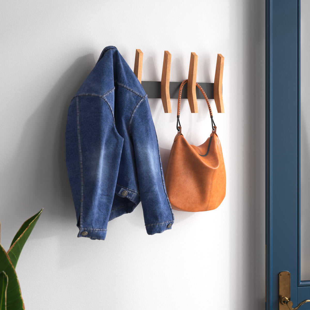 Furnishiaa Solid Wood Coat Rack with 5 Wooden Hooks