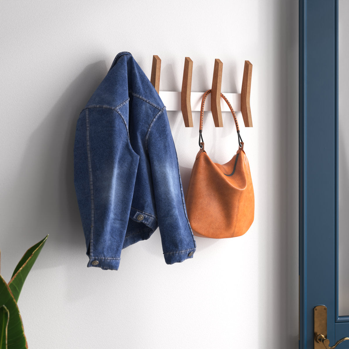 Furnishiaa Solid Wood Coat Rack with 5 Wooden Hooks