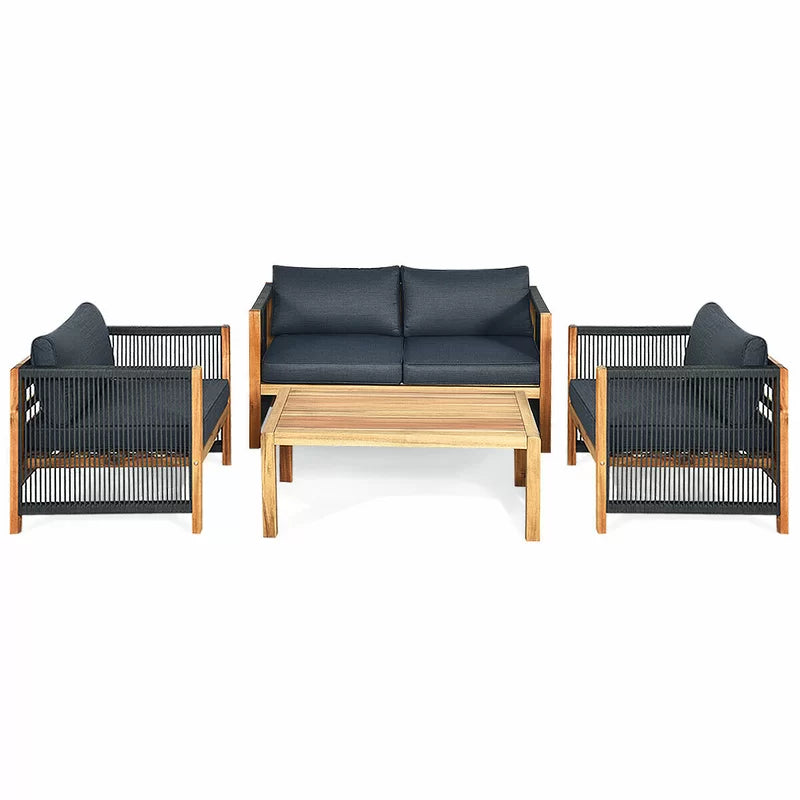 Solid Accasia Wood Recessed Sofa Set For Home - Furnishiaa -  - 