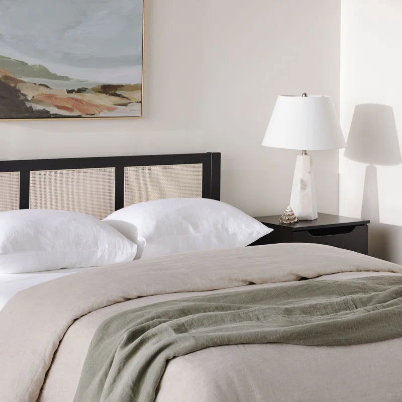 Solid Canadian Pine Wood Natural Cane Platform Bed Black - Furnishiaa -  - 