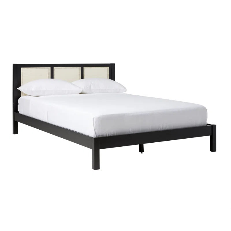 Solid Canadian Pine Wood Natural Cane Platform Bed Black - Furnishiaa -  - 