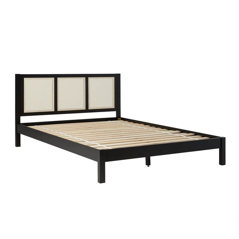 Solid Canadian Pine Wood Natural Cane Platform Bed Black - Furnishiaa -  - 