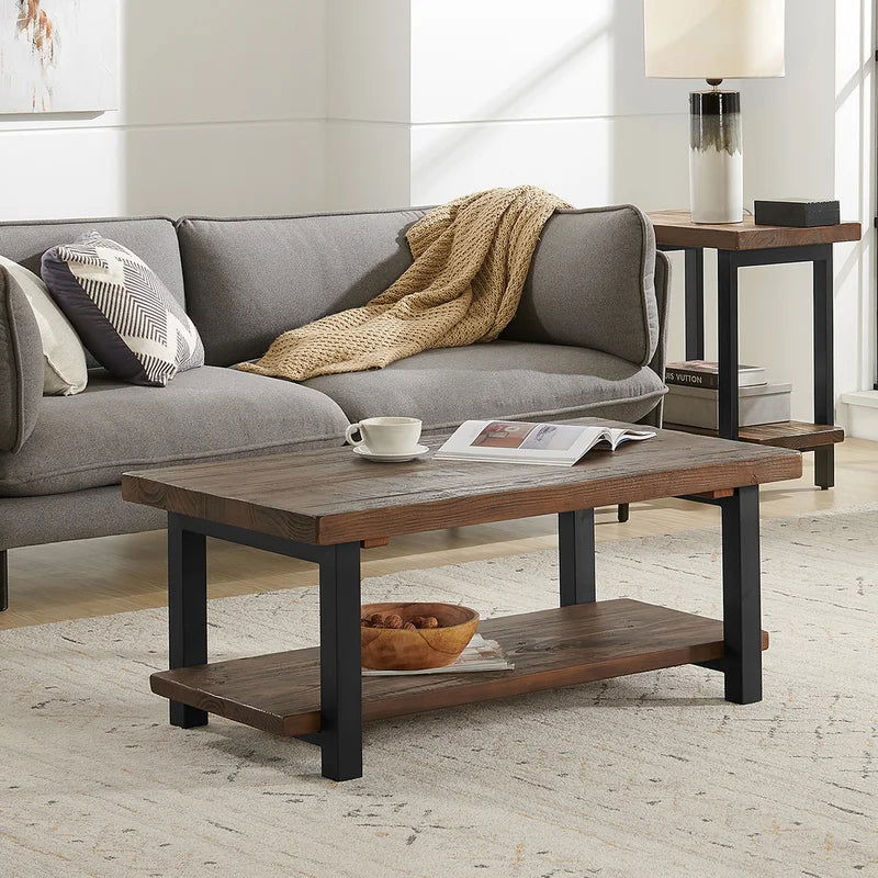 Solid Sheesham Wood And Metal Coffee Table For Home - Furnishiaa -  - 