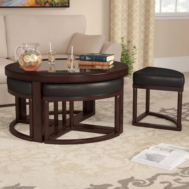 Solid Sheesham Wood Coffee Table With 4 Nesting Stools - Furnishiaa -  - 