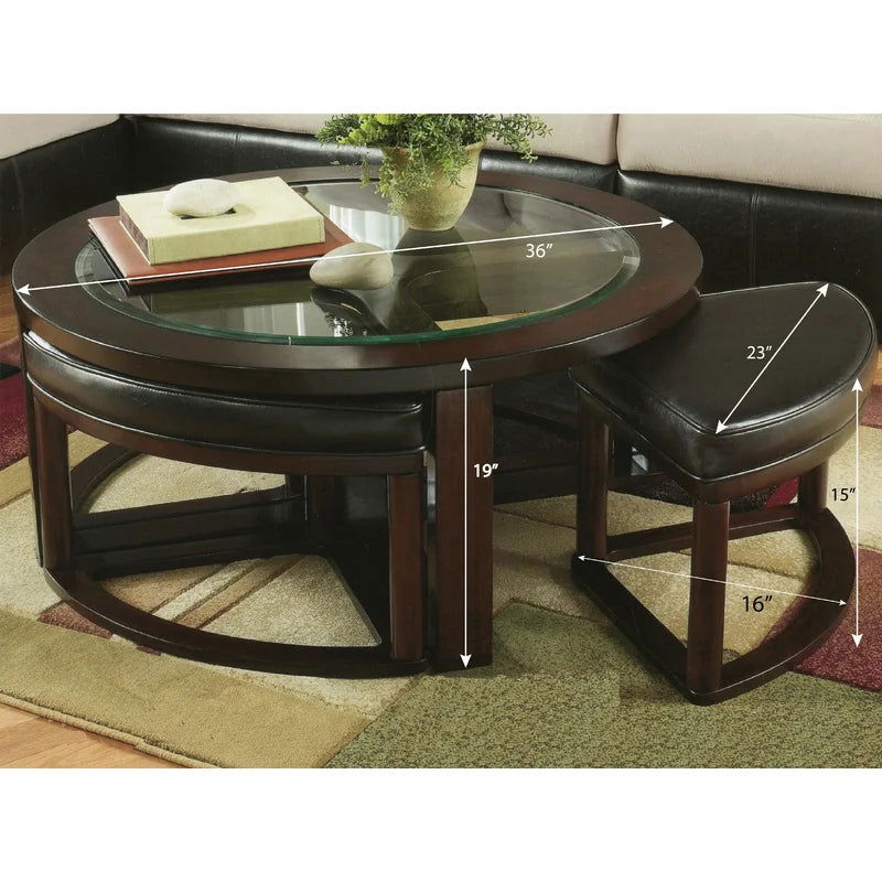 Solid Sheesham Wood Coffee Table With 4 Nesting Stools - Furnishiaa -  - 