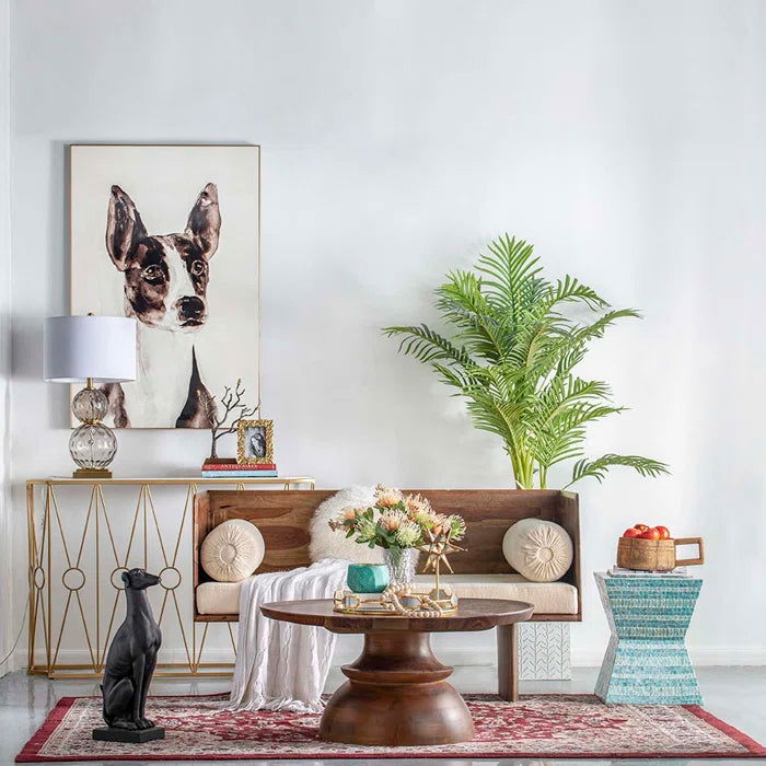 Solid Sheesham Wood Cotton Tuxedo Arm Loveseat - Furnishiaa -  - 