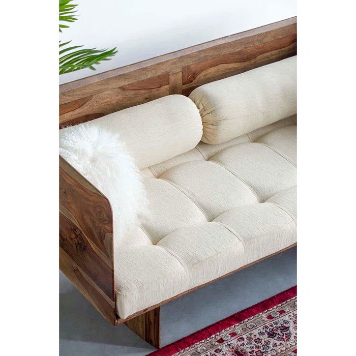 Solid Sheesham Wood Cotton Tuxedo Arm Loveseat - Furnishiaa -  - 