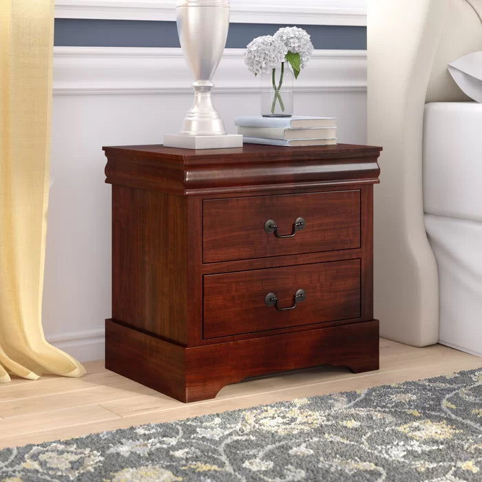 Solid Sheesham Wood Double Drawer Bedside Table - Walnut - Furnishiaa -  - 