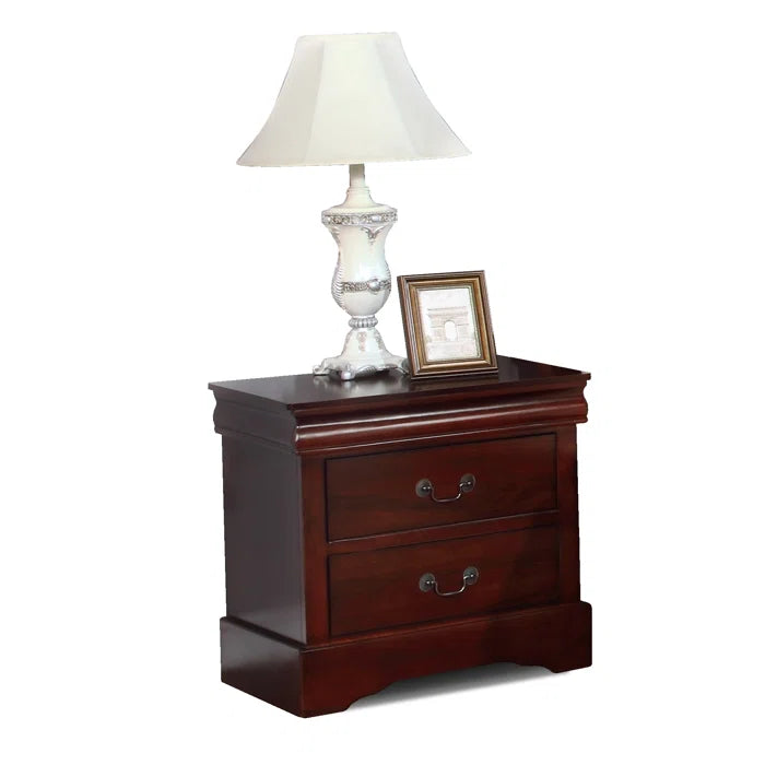 Solid Sheesham Wood Double Drawer Bedside Table - Walnut - Furnishiaa -  - 