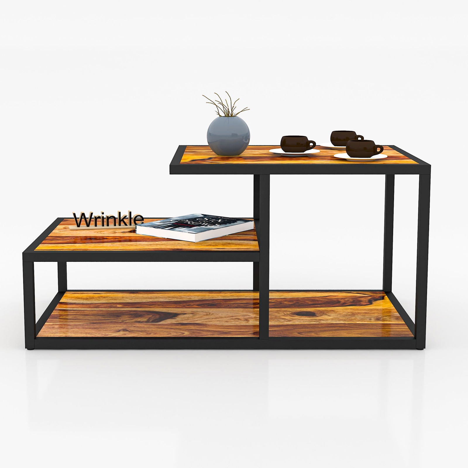 Solid Sheesham Wood & Iron Black Coffee Table For Living Room - Furnishiaa -  - 
