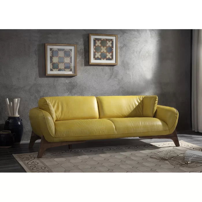 Solid Sheesham Wood & Leatherette Round Arm Sofa - Furnishiaa -  - 